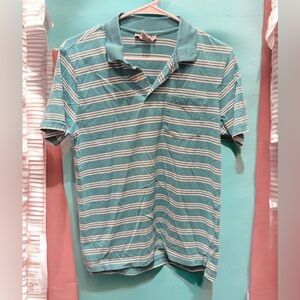 Kids Polo Shirt with Teal and White Stripes boys SMALL
